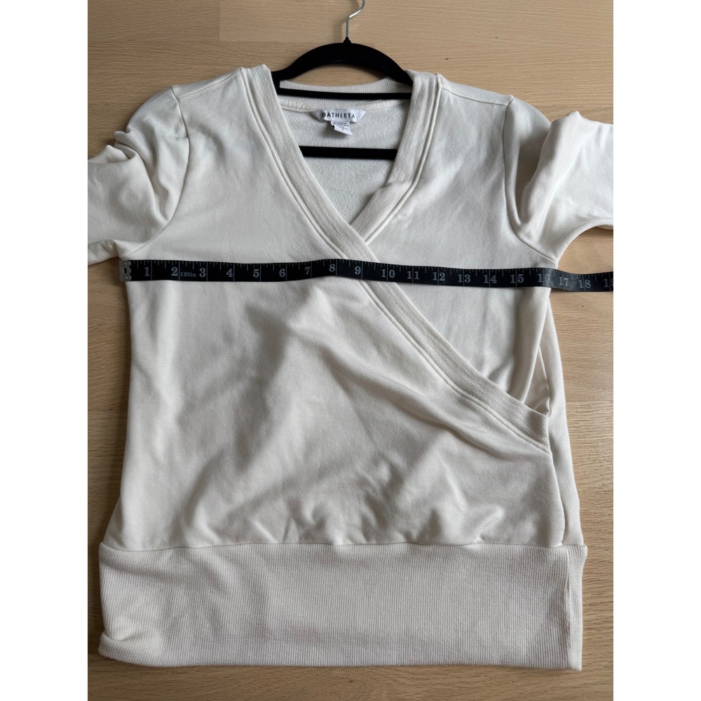 Athleta Coaster Luxe V-Neck Wrap Sweatshirt Cream White Thumbhole Small S - Picture 15 of 16